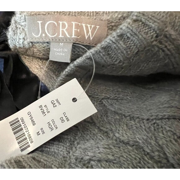 J. Crew Cable Knit Heather Gray Wool Blend w Back Tie Sweater Size M NWT - Picture 8 of 12